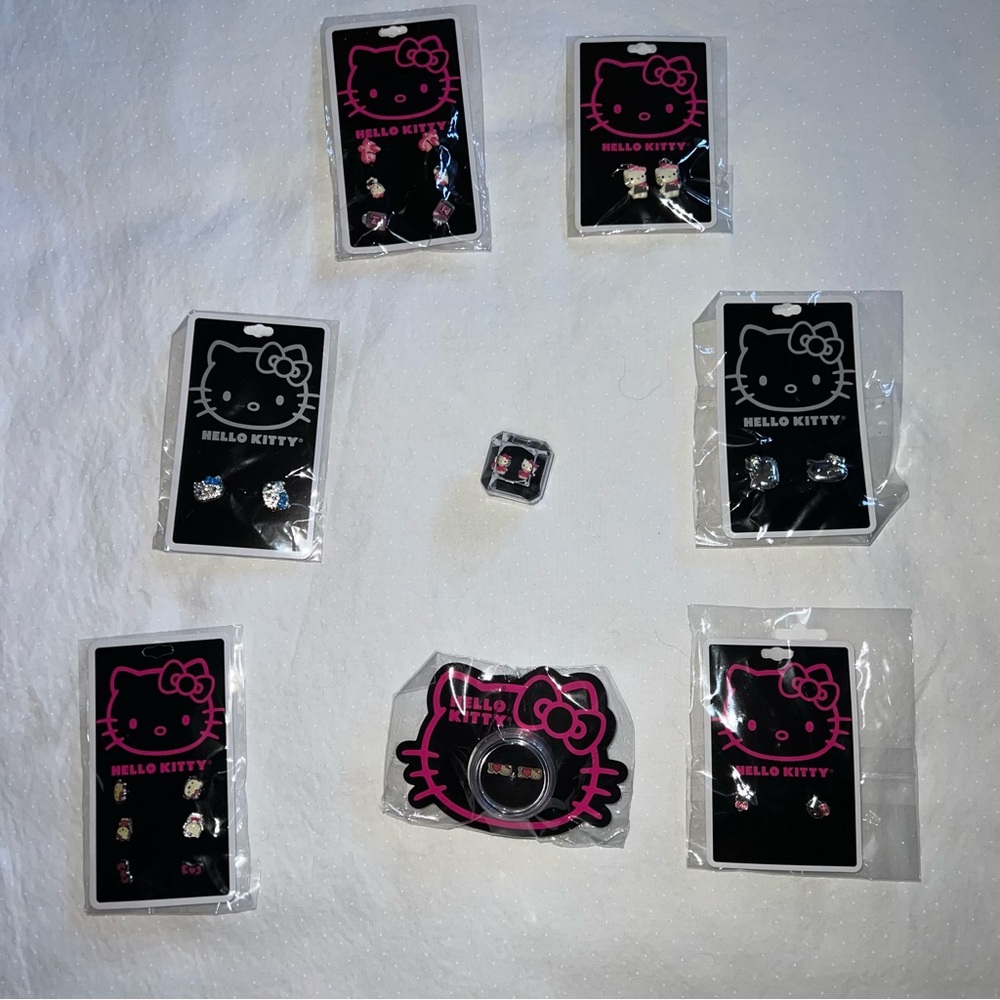 Hello Kitty PIERCED Earrings lot. 12 pair. NEW in package! Bonus gift w/ sale